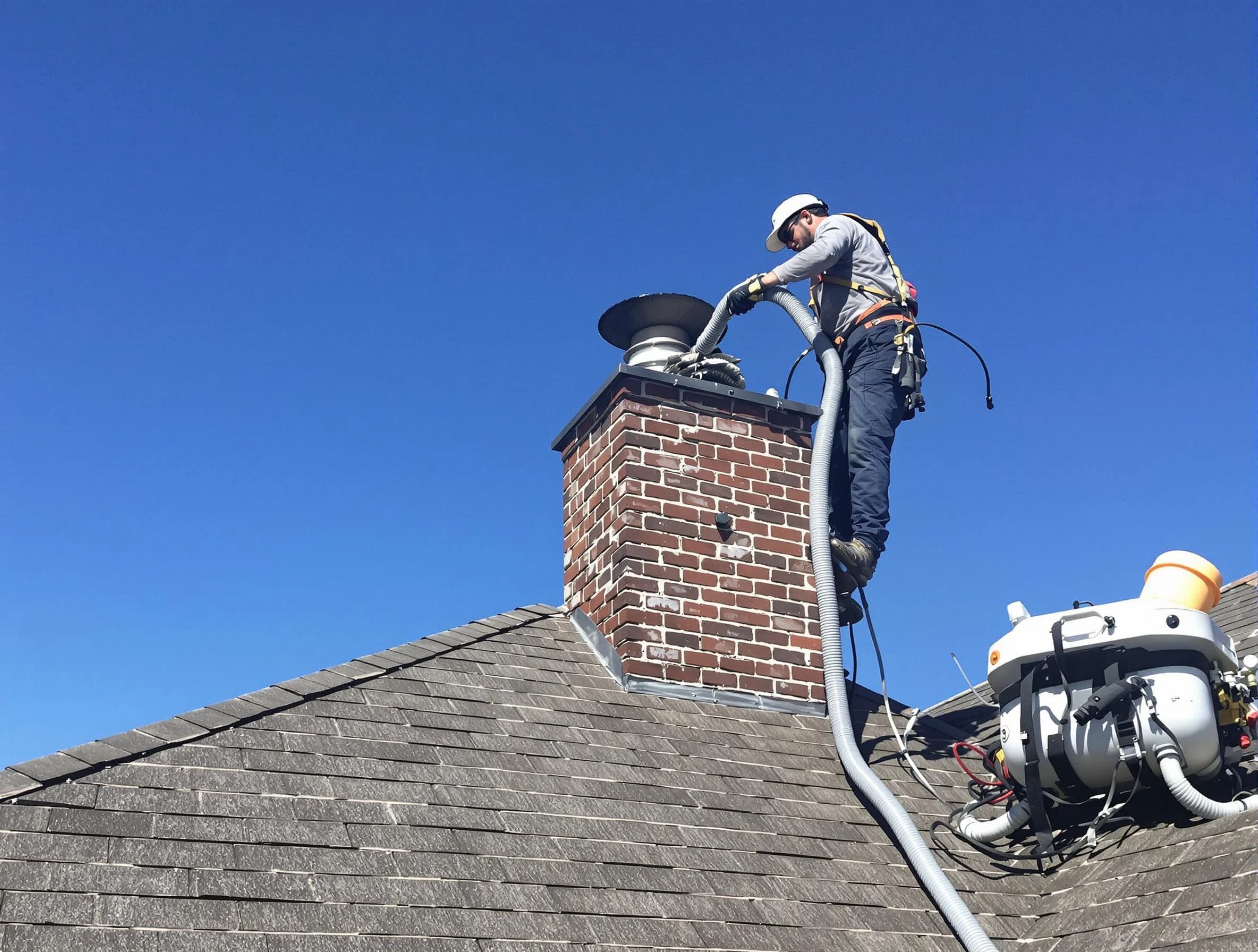 Dedicated Sunset Chimney Sweep team member cleaning a chimney in Sunset, UT
