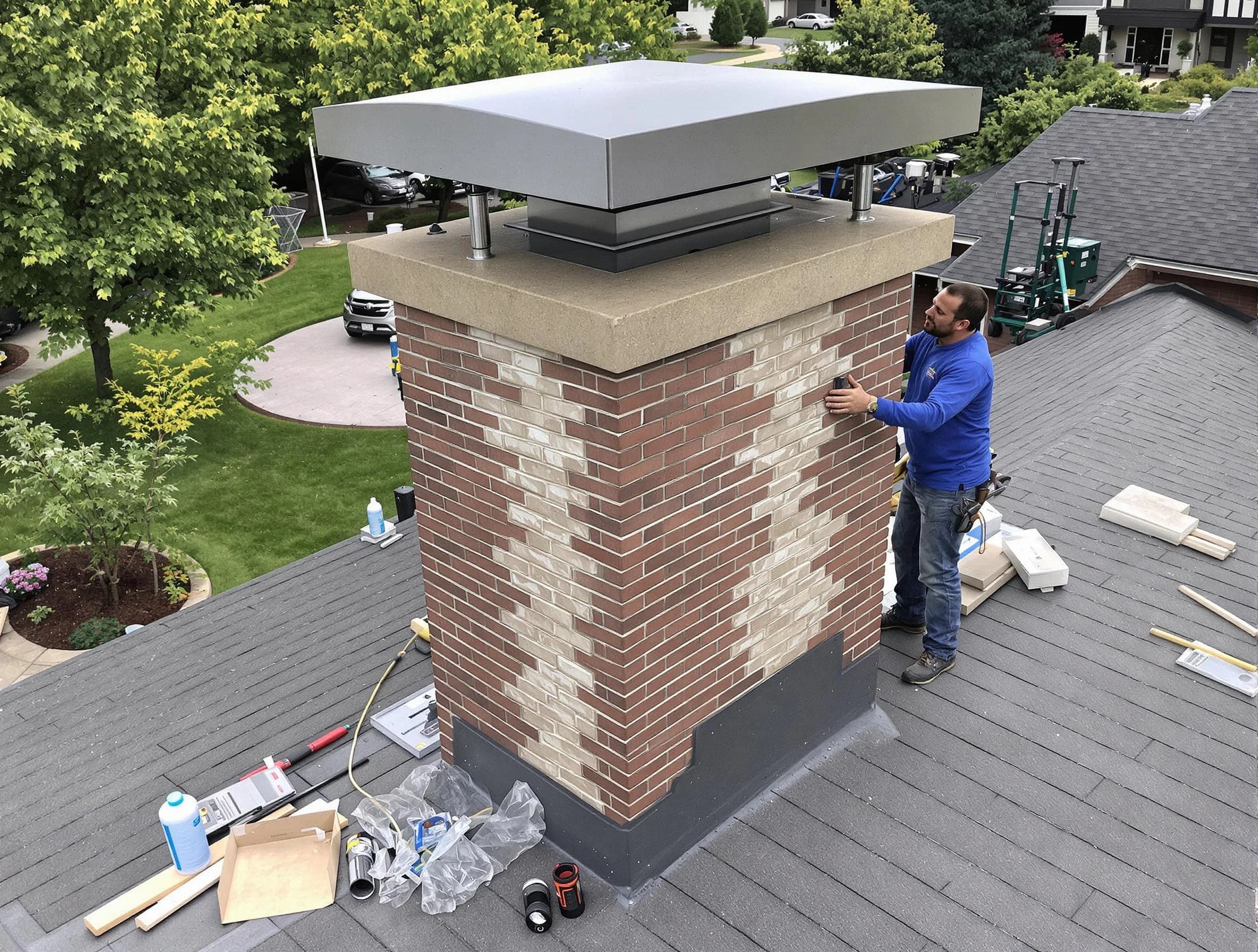 Sunset Chimney Sweep team working on a custom chimney remodel in Sunset, UT