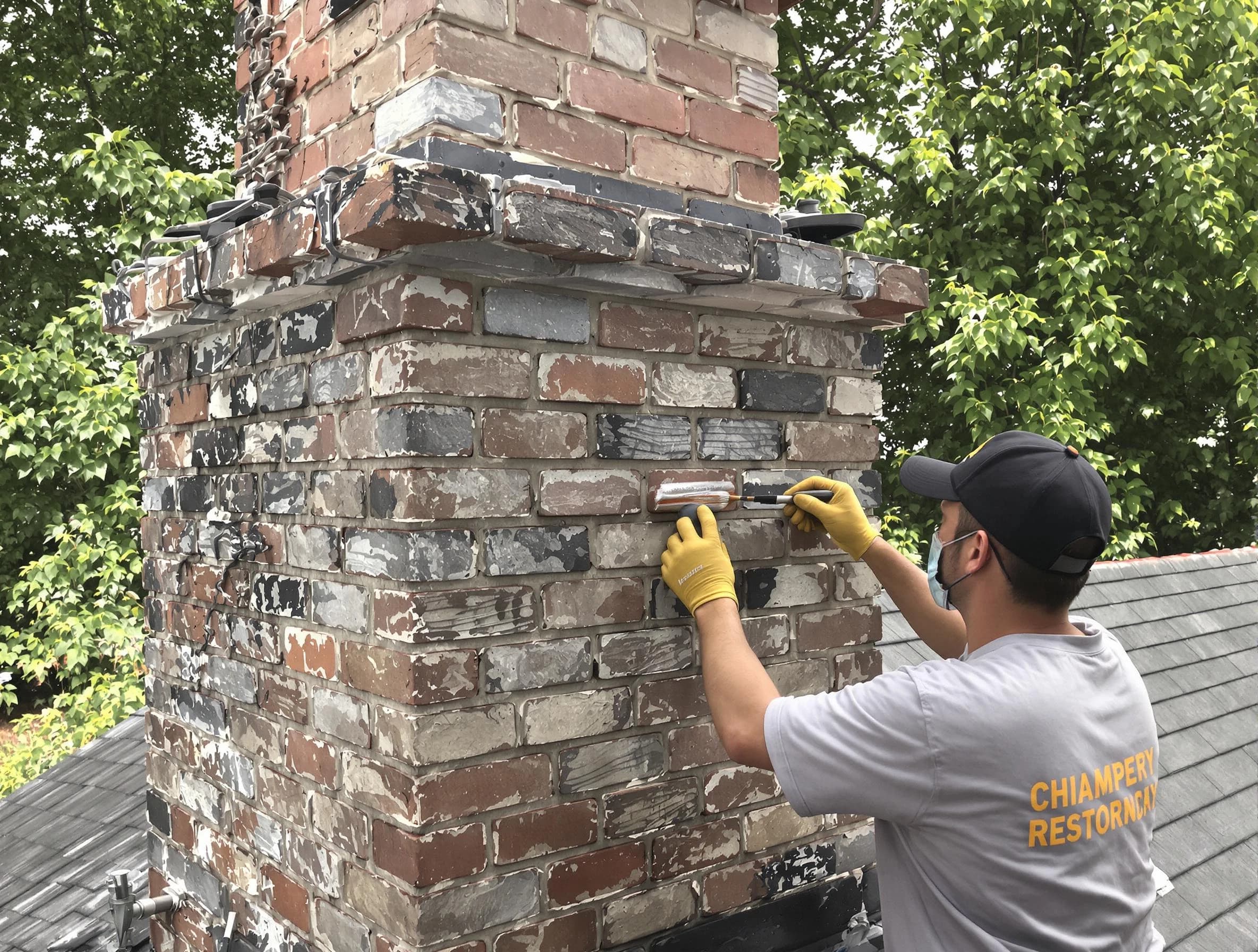 In-progress chimney restoration by Sunset Chimney Sweep in Sunset, UT
