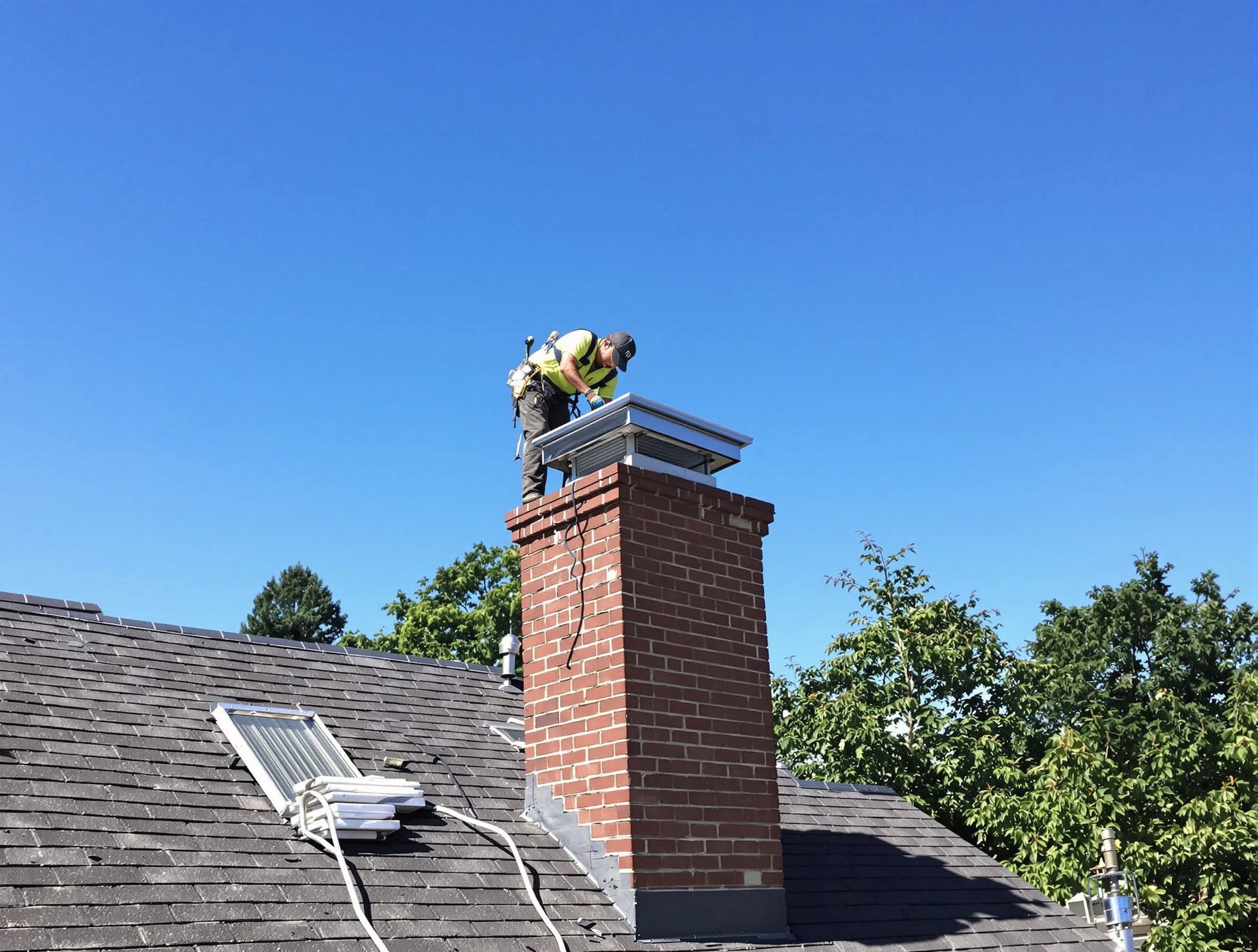 Sunset Chimney Sweep technician measuring a chimney cap in Sunset, UT